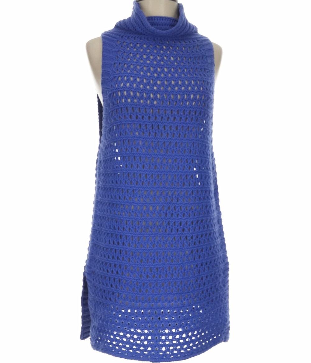Free People Northern Lights Open Knit Blue Sleeveless Sweater Tunic Top Sz Small